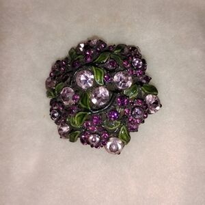 Vintage Hollycraft  Elegant Pink  and Purple with Green Floral Brooch